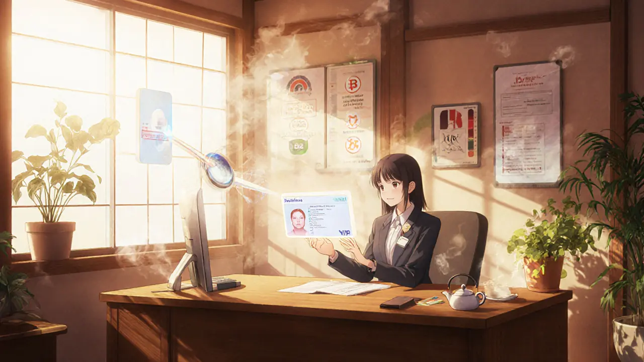 Cozy office showing AI‑driven KYC verification of an ID.