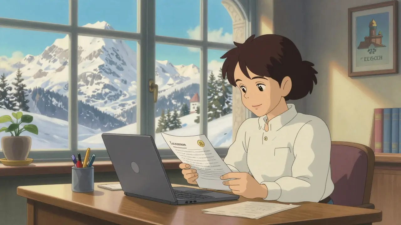 Liechtenstein advisor reviewing crypto transactions in alpine office