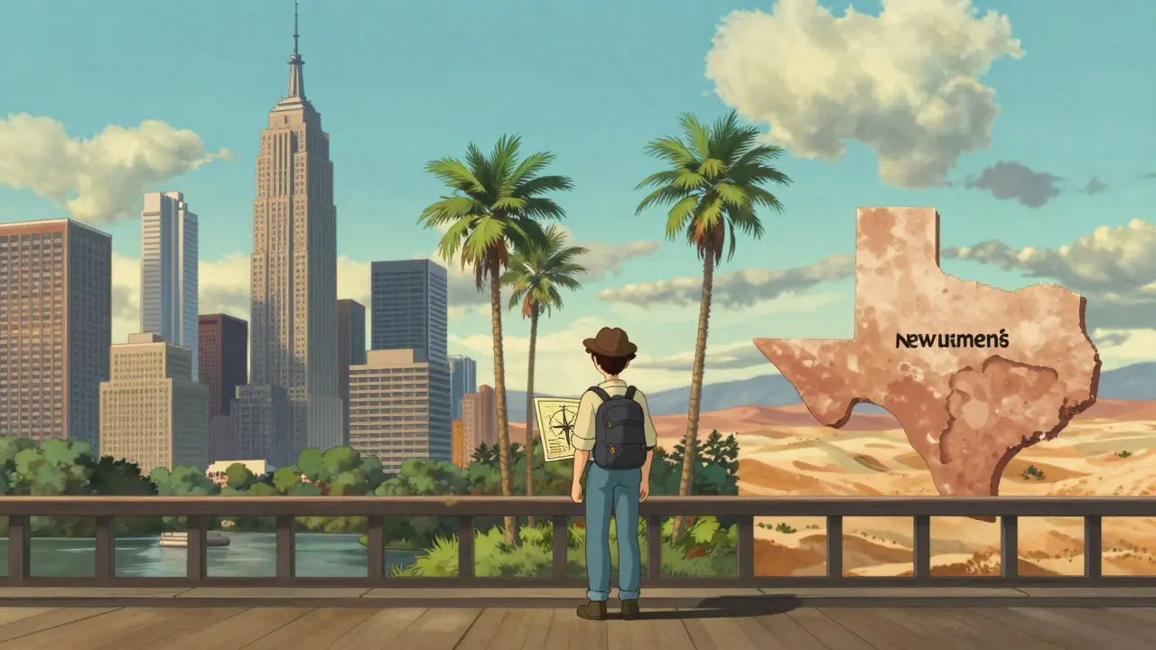 Traveler between landscapes symbolizing state crypto regulations. Calm environment