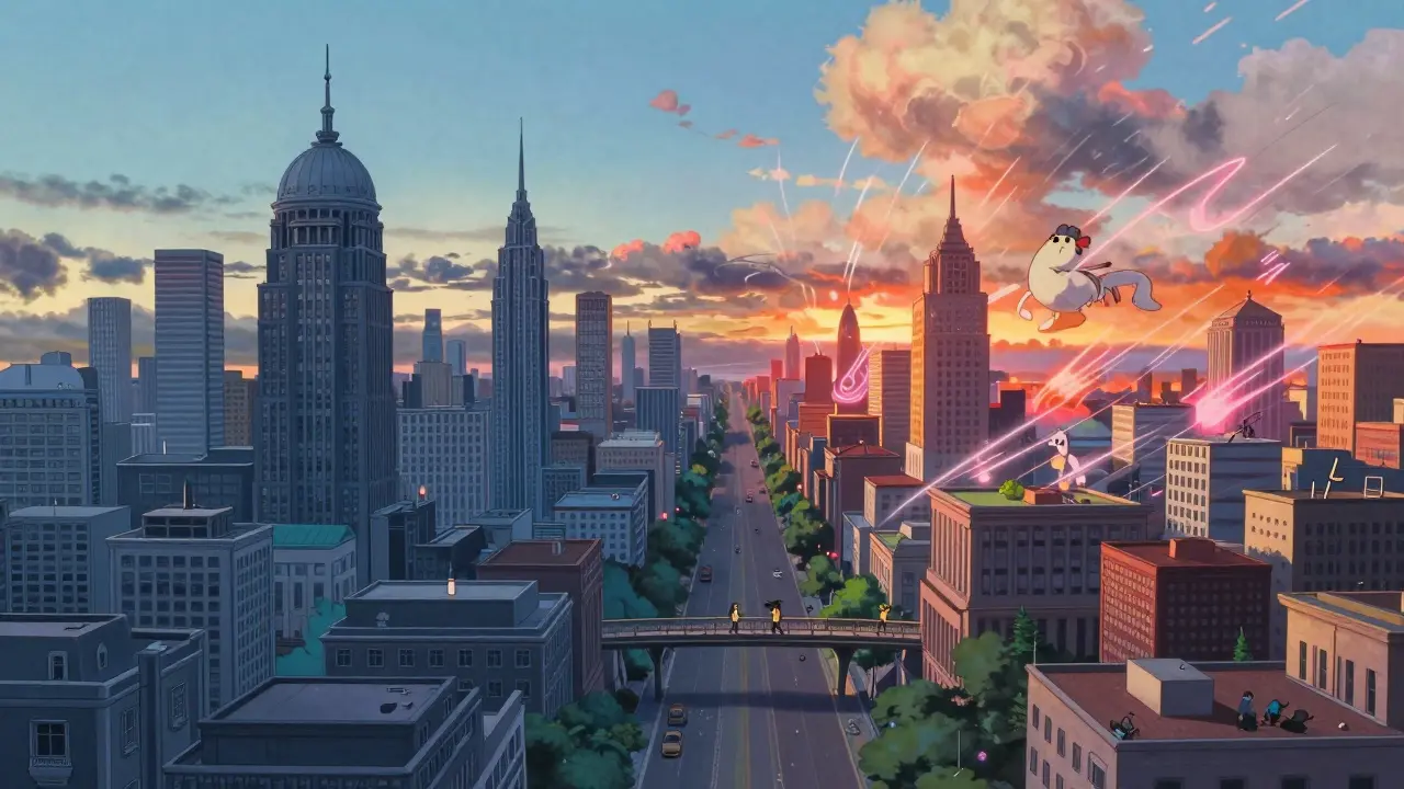 A split landscape showing strict EU regulation versus flexible US crypto laws in anime style.