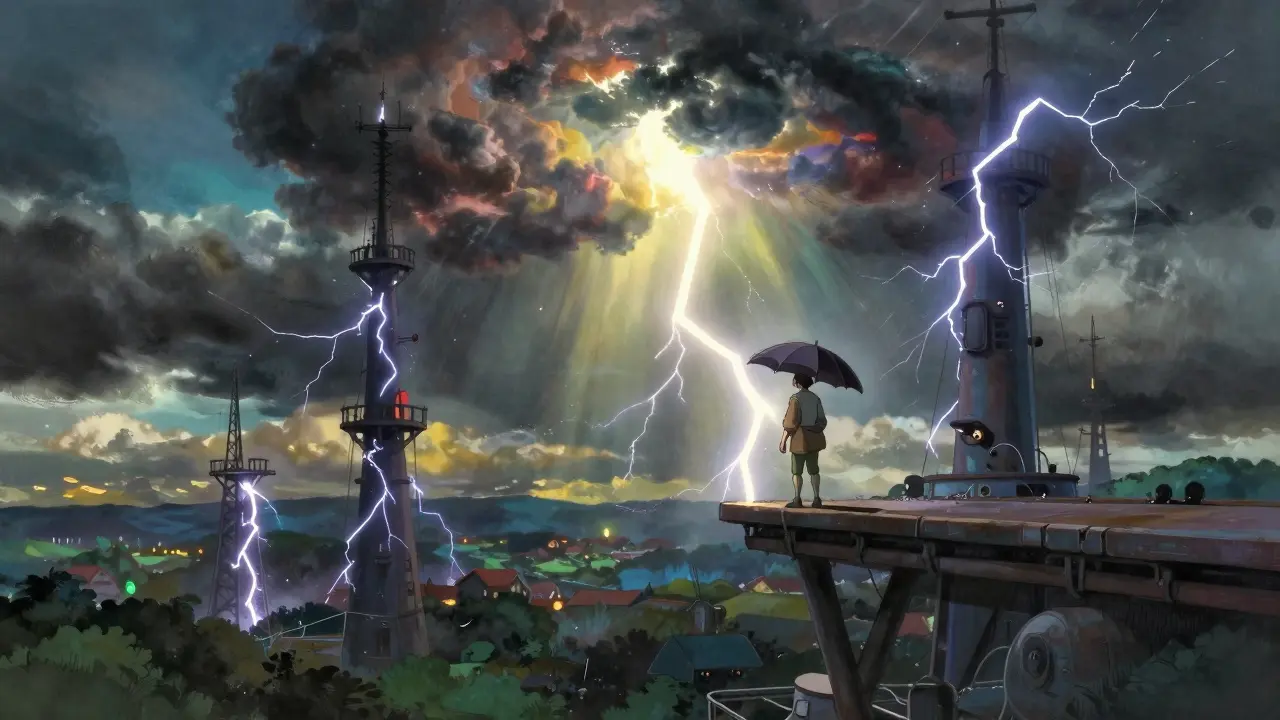 Anime figure standing amidst a digital storm representing crypto risks.