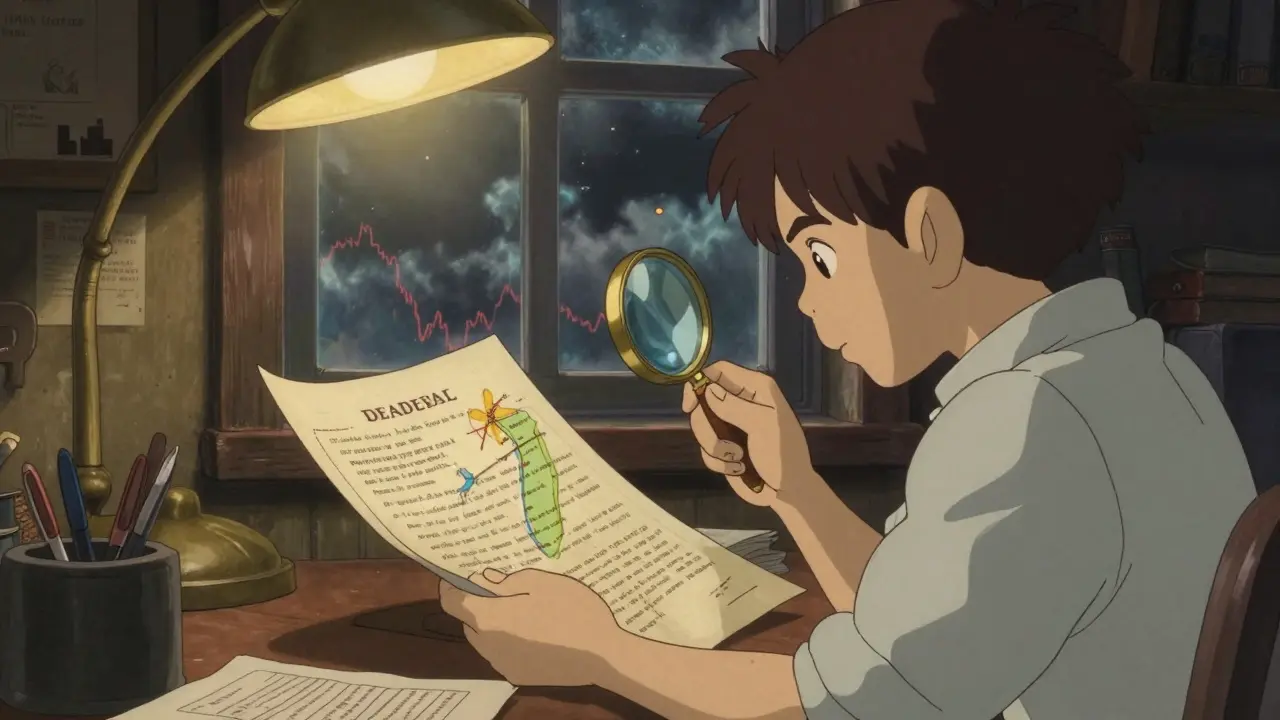 Character doing due diligence in a cozy room to avoid scams