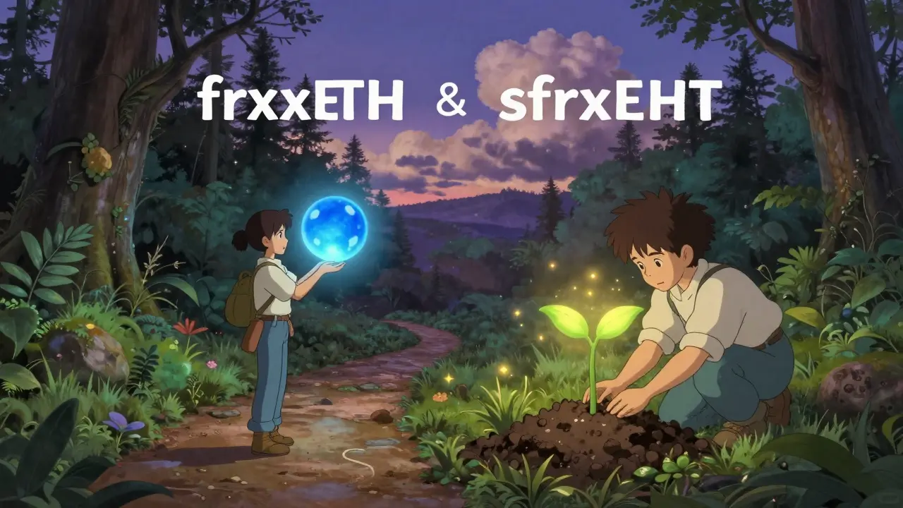Two paths in a forest: one with free orb, one with growing plant, Ghibli style