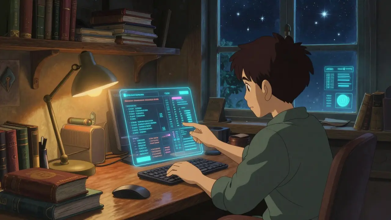 Cozy Studio Ghibli room where a user verifies blockchain transactions safely
