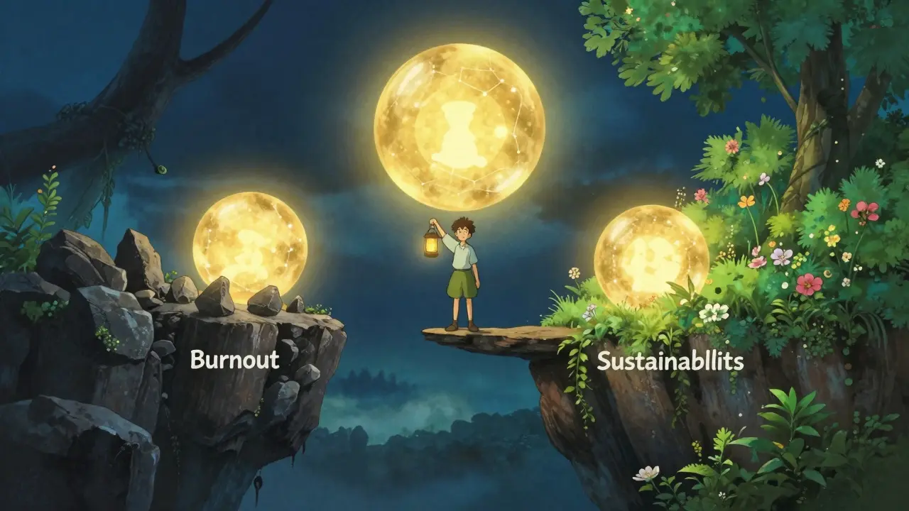 Creator balancing income streams on a path between burnout and sustainability.