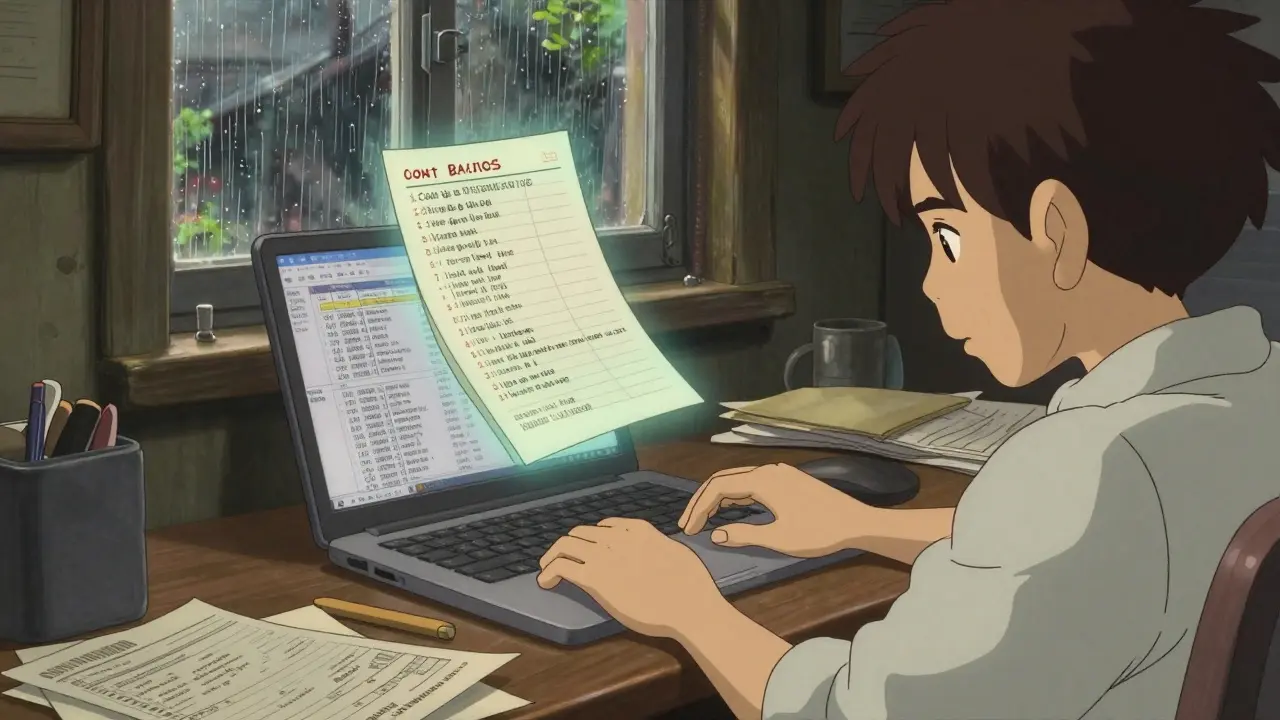 Ghibli style person organizing crypto tax records at a rainy window