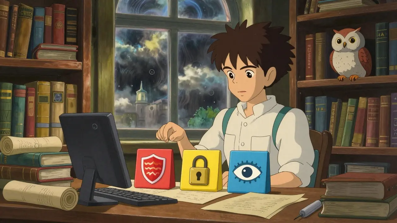 Person checking safety badges in warm library