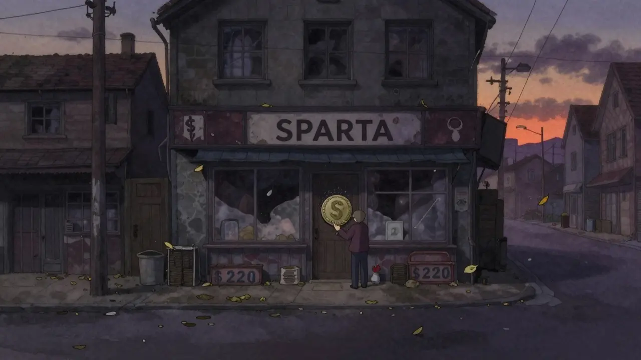 Empty, dusty shop representing low liquidity and abandoned crypto project