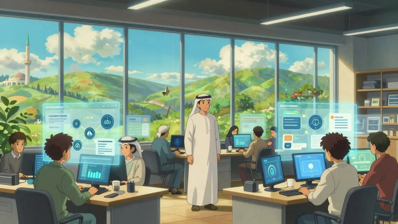 Fintech innovators working in bright, open-air regulatory sandbox space