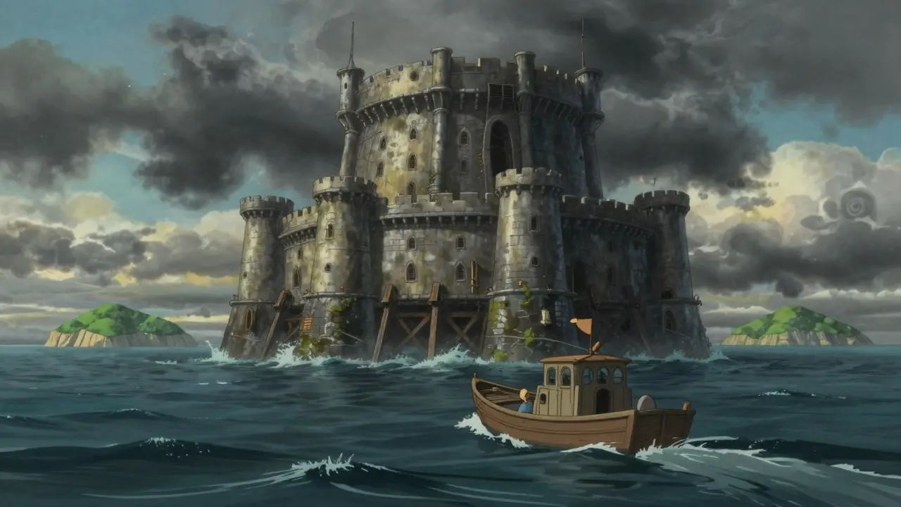 A precarious fortress over dark waters symbolizing regulatory risk and thin liquidity.