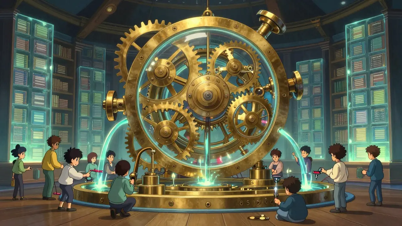 Intricate clockwork gears representing decentralized finance