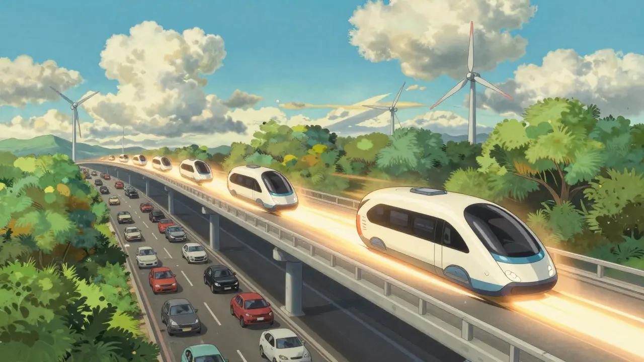 Sleek express lane with fast pods representing efficient Layer 2 transaction scaling.