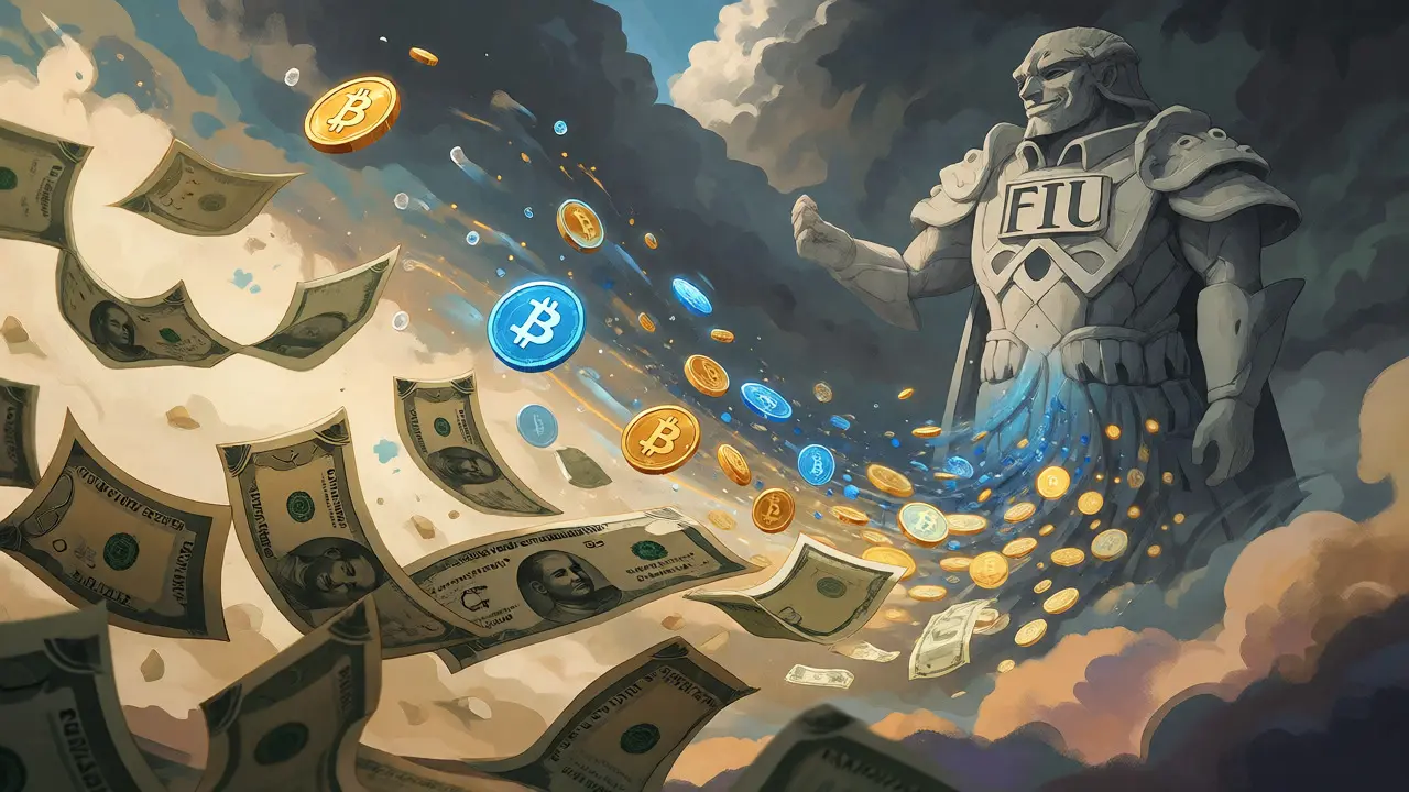 Rupee notes transforming into digital coins under a protective guardian statue